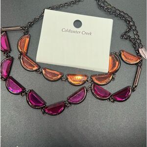 Coldwater Creek Double Strand Gemstone Crescent Shaped Statement Necklace NWT